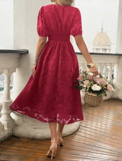 Clearance Women's Lace Dress Midi Dress Lace Patchwork Party Wedding Guest Cocktail Party Elegant Streetwear V Neck Short Sleeve Black Red Color Women Cocktail Dress