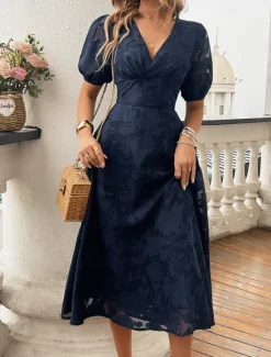 Clearance Women's Lace Dress Midi Dress Lace Patchwork Party Wedding Guest Cocktail Party Elegant Streetwear V Neck Short Sleeve Black Red Color Women Cocktail Dress