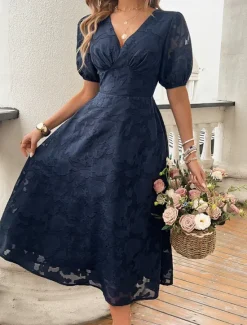 Clearance Women's Lace Dress Midi Dress Lace Patchwork Party Wedding Guest Cocktail Party Elegant Streetwear V Neck Short Sleeve Black Red Color Women Cocktail Dress