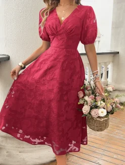 Clearance Women's Lace Dress Midi Dress Lace Patchwork Party Wedding Guest Cocktail Party Elegant Streetwear V Neck Short Sleeve Black Red Color Women Cocktail Dress