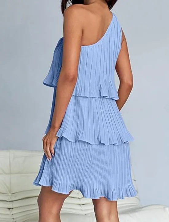 New Women's Lace Dress Mini Dress Ruffle Date Vacation Streetwear Casual One Shoulder Sleeveless Black White Pink Color Women White Dresses