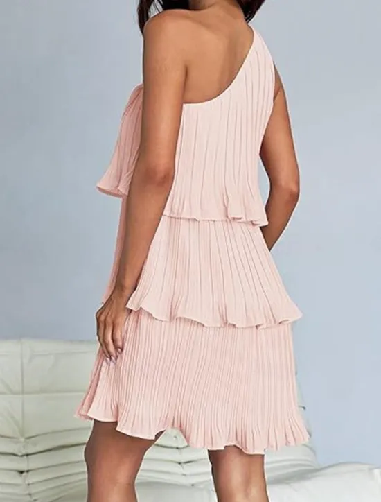 New Women's Lace Dress Mini Dress Ruffle Date Vacation Streetwear Casual One Shoulder Sleeveless Black White Pink Color Women White Dresses