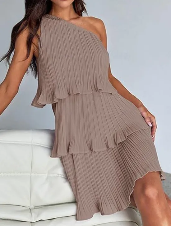New Women's Lace Dress Mini Dress Ruffle Date Vacation Streetwear Casual One Shoulder Sleeveless Black White Pink Color Women White Dresses