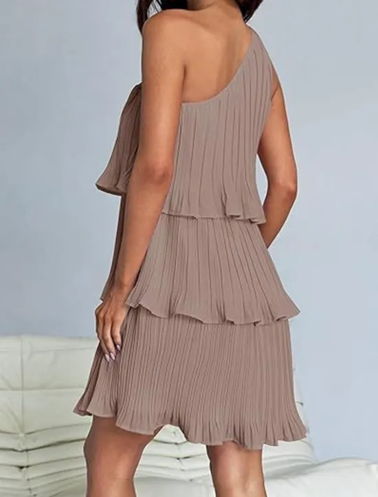 New Women's Lace Dress Mini Dress Ruffle Date Vacation Streetwear Casual One Shoulder Sleeveless Black White Pink Color Women White Dresses