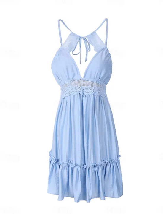 Clearance Women's Lace Dress Mini Dress Lace Patchwork Vacation Beach Sexy Casual Spaghetti Strap Sleeveless Black White Dark Blue Color Women Sundresses