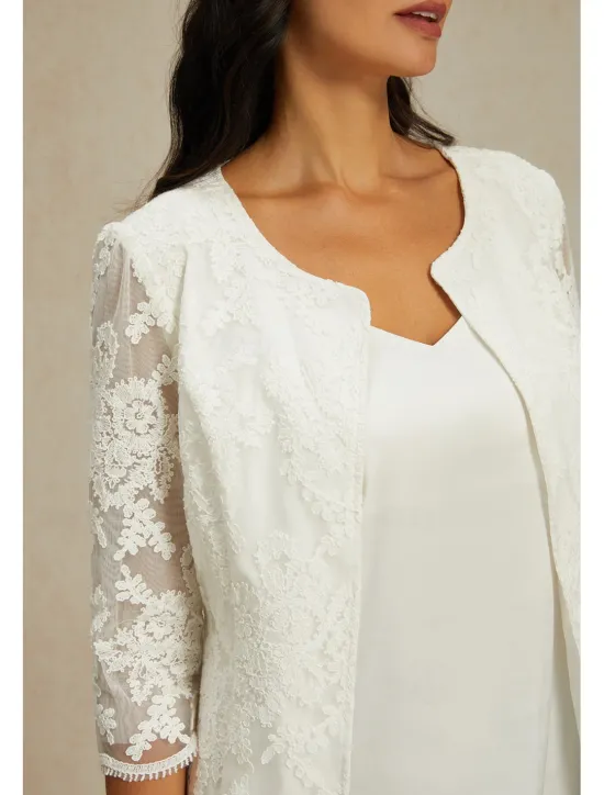 Online Women's Lace Jacket Blazer Mesh Elegant 3/4 Length Sleeve Crew Neck Regular Tops Wedding Guest Work Daily Lace Spring Fall Women Blazers & Suits