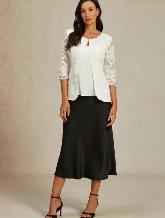 Online Women's Lace Jacket Blazer Mesh Elegant 3/4 Length Sleeve Crew Neck Regular Tops Wedding Guest Work Daily Lace Spring Fall Women Blazers & Suits