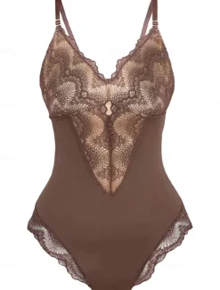 Hot Women's Lace Mesh Shapewear Nightwear - Nylon Spandex Solid Colored Home Outfits Women Shapewear