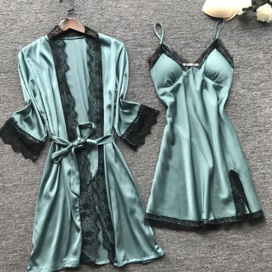 Sale Women's Lace Satin Silk Pajamas Sets 4 Pcs Home Party Daily Elastic Waist Pure Color Satin Simple Casual Soft Strap Top Shorts Fall Winter Spring Strap Short Sleeves Long Sleeve Home Outfits Women Pajama-Setter