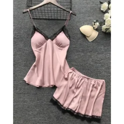 Sale Women's Lace Satin Silk Pajamas Sets 4 Pcs Home Party Daily Elastic Waist Pure Color Satin Simple Casual Soft Strap Top Shorts Fall Winter Spring Strap Short Sleeves Long Sleeve Home Outfits Women Pajama-Setter