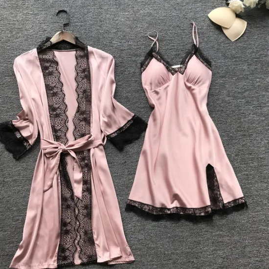 Sale Women's Lace Satin Silk Pajamas Sets 4 Pcs Home Party Daily Elastic Waist Pure Color Satin Simple Casual Soft Strap Top Shorts Fall Winter Spring Strap Short Sleeves Long Sleeve Home Outfits Women Pajama-Setter