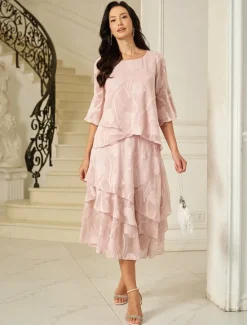 Sale Women's Lace Shirt Blouse Dressy Tops Chiffon Tops Solid Color Elegant Stylish Basic 3/4 Length Sleeve Bell Sleeve Boat Neck Regular Tops Wedding Guest Work Daily Asymmetric Hem Summer Spring Women Boho Tops|Lace Tops