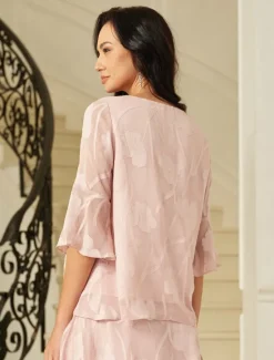Sale Women's Lace Shirt Blouse Dressy Tops Chiffon Tops Solid Color Elegant Stylish Basic 3/4 Length Sleeve Bell Sleeve Boat Neck Regular Tops Wedding Guest Work Daily Asymmetric Hem Summer Spring Women Boho Tops|Lace Tops
