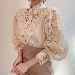 Best Women's Lace Shirt Blouse Eyelet top White Lace Shirt Solid Colored Elegant Fashion Elegant & Luxurious Shirt Collar Daily Hole Black White Apricot Spring Fall Winter Fall & Winter Women Blouses & Shirts