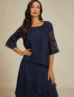 Online Women's Lace Shirt Blouse Dressy Tops Chiffon Tops Solid Color Elegant Stylish Basic 3/4 Length Sleeve Bell Sleeve Boat Neck Regular Tops Wedding Guest Work Daily Asymmetric Hem Summer Women Blouses & Shirts