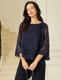 Best Women's Lace Shirt Blouse Dressy Tops Chiffon Tops Solid Color Floral Graphic Elegant Stylish Basic Half Sleeve Flutter Sleeve Boat Neck Regular Tops Wedding Guest Work Daily Asymmetric Hem Women Lace Tops|Boho Tops