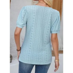 Sale Women's Lace Shirt Elegant Daily Ladies Short Sleeve Crew Neck Vacation Daily Going out Lace Buttons White Pink Blue Purple Summer Spring Fall Women Lace Tops