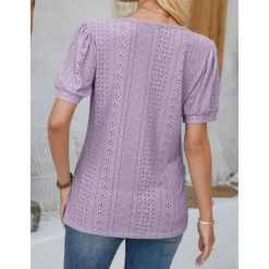 Sale Women's Lace Shirt Elegant Daily Ladies Short Sleeve Crew Neck Vacation Daily Going out Lace Buttons White Pink Blue Purple Summer Spring Fall Women Lace Tops