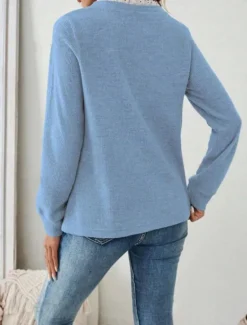 Outlet Women's Lace Splicing Top Solid Color Stylish Casual Long Sleeve V Neck Regular Tops Daily Lace Patchwork Black White Blue Beige Gray Spring Fall Winter Women Pullovers & Tops
