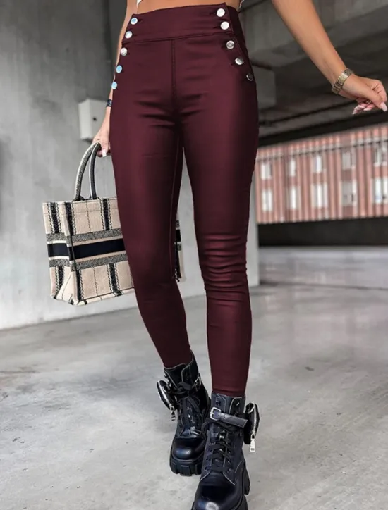 Online Women's Leather Pants Leggings Fashion Streetwear Full Length High Waist Plain Comfy Soft Comfortable Micro-elastic Outdoor Street Wine Black Khaki Summer Spring Skinny Women Leggings