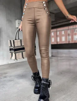 Online Women's Leather Pants Leggings Fashion Streetwear Full Length High Waist Plain Comfy Soft Comfortable Micro-elastic Outdoor Street Wine Black Khaki Summer Spring Skinny Women Leggings