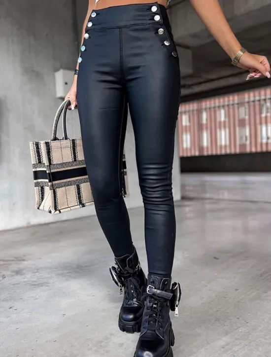 Online Women's Leather Pants Leggings Fashion Streetwear Full Length High Waist Plain Comfy Soft Comfortable Micro-elastic Outdoor Street Wine Black Khaki Summer Spring Skinny Women Leggings