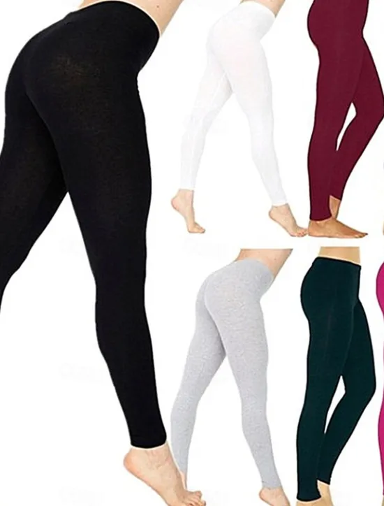 Hot Women's Leggings Active Fashion Athletic Full Length Mid Waist Plain Elastic Waist Breathability Soft Comfortable Micro-elastic Yoga Sport Daily Black White Wine Sky Blue Fall Winter Regular Fit Women Leggings
