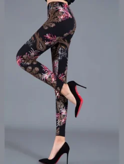 Best Women's Leggings Active Fashion Streetwear Ankle-Length High Waist Floral Animal Dot Printing High Cut Breathability Soft Comfortable Micro-elastic Outdoor Yoga Street dark brown Grey Navy Black 1# Women Leggings