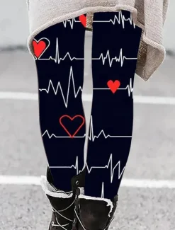 Sale Women's Leggings Active Fashion Ankle-Length High Waist Heart Print High Cut Outdoor Comfortable Breathable Stretchy Vacation Valentine's Day Wine Black White Pink Spring Regular Fit Women Leggings