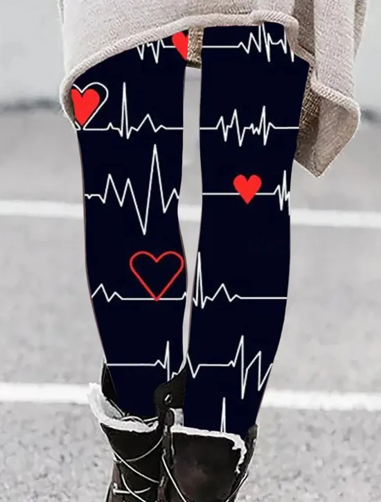 Sale Women's Leggings Active Fashion Ankle-Length High Waist Heart Print High Cut Outdoor Comfortable Breathable Stretchy Vacation Valentine's Day Wine Black White Pink Spring Regular Fit Women Leggings