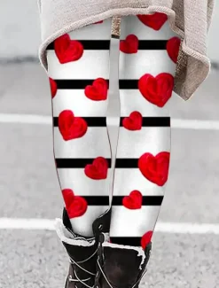 Sale Women's Leggings Active Fashion Ankle-Length High Waist Heart Print High Cut Outdoor Comfortable Breathable Stretchy Vacation Valentine's Day Wine Black White Pink Spring Regular Fit Women Leggings