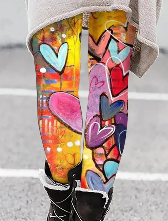 Sale Women's Leggings Active Fashion Ankle-Length High Waist Heart Print High Cut Outdoor Comfortable Breathable Stretchy Vacation Valentine's Day Wine Black White Pink Spring Regular Fit Women Leggings