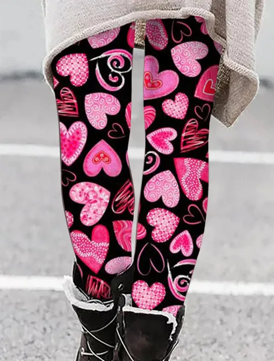 Sale Women's Leggings Active Fashion Ankle-Length High Waist Heart Print High Cut Outdoor Comfortable Breathable Stretchy Vacation Valentine's Day Wine Black White Pink Spring Regular Fit Women Leggings