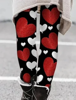 Sale Women's Leggings Active Fashion Ankle-Length High Waist Heart Print High Cut Outdoor Comfortable Breathable Stretchy Vacation Valentine's Day Wine Black White Pink Spring Regular Fit Women Leggings