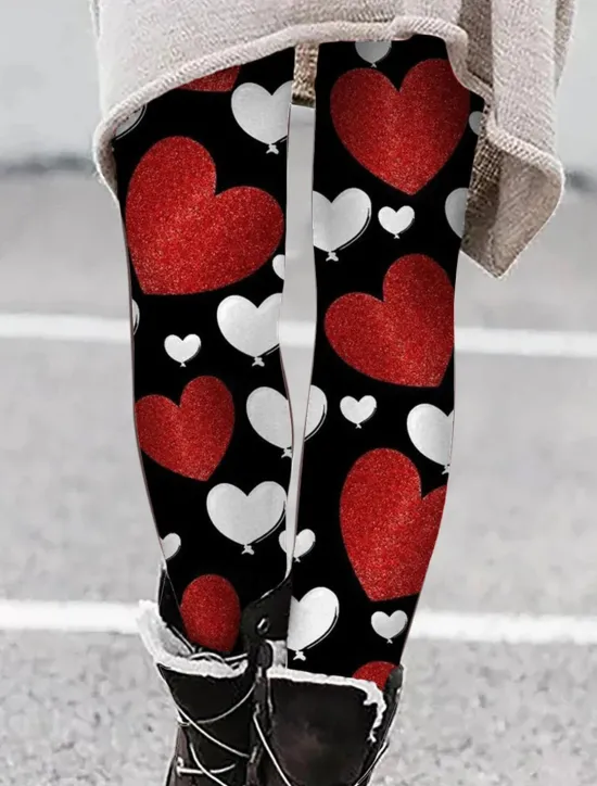 Sale Women's Leggings Active Fashion Ankle-Length High Waist Heart Print High Cut Outdoor Comfortable Breathable Stretchy Vacation Valentine's Day Wine Black White Pink Spring Regular Fit Women Leggings