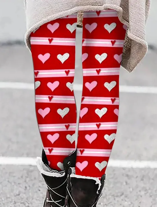 Sale Women's Leggings Active Fashion Ankle-Length High Waist Heart Print High Cut Outdoor Comfortable Breathable Stretchy Vacation Valentine's Day Wine Black White Pink Spring Regular Fit Women Leggings
