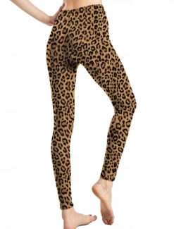Discount Women's Leggings Active Fashion Full Length High Waist Leopard Gradient Snake Print Elastic Waist Print Breathable Soft Comfortable Micro-elastic Outdoor Vacation Home Leopard Print 0358 blue and Women Leggings