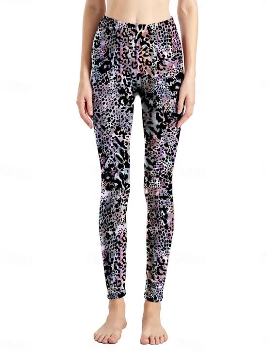 Discount Women's Leggings Active Fashion Full Length High Waist Leopard Gradient Snake Print Elastic Waist Print Breathable Soft Comfortable Micro-elastic Outdoor Vacation Home Leopard Print 0358 blue and Women Leggings