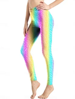 Discount Women's Leggings Active Fashion Full Length High Waist Leopard Gradient Snake Print Elastic Waist Print Breathable Soft Comfortable Micro-elastic Outdoor Vacation Home Leopard Print 0358 blue and Women Leggings