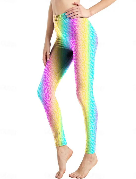 Discount Women's Leggings Active Fashion Full Length High Waist Leopard Gradient Snake Print Elastic Waist Print Breathable Soft Comfortable Micro-elastic Outdoor Vacation Home Leopard Print 0358 blue and Women Leggings