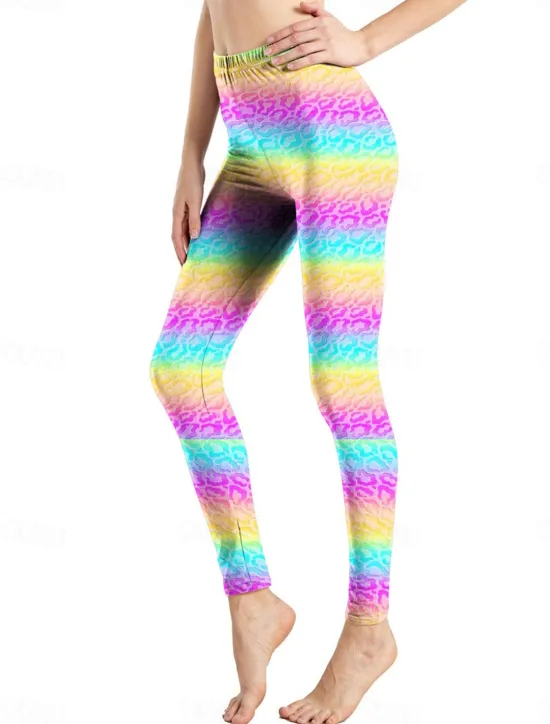Discount Women's Leggings Active Fashion Full Length High Waist Leopard Gradient Snake Print Elastic Waist Print Breathable Soft Comfortable Micro-elastic Outdoor Vacation Home Leopard Print 0358 blue and Women Leggings