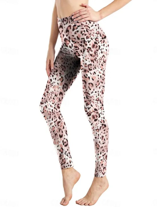 Discount Women's Leggings Active Fashion Full Length High Waist Leopard Gradient Snake Print Elastic Waist Print Breathable Soft Comfortable Micro-elastic Outdoor Vacation Home Leopard Print 0358 blue and Women Leggings