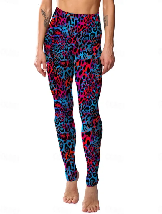 Discount Women's Leggings Active Fashion Full Length High Waist Leopard Gradient Snake Print Elastic Waist Print Breathable Soft Comfortable Micro-elastic Outdoor Vacation Home Leopard Print 0358 blue and Women Leggings