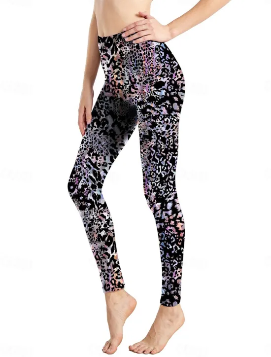 Discount Women's Leggings Active Fashion Full Length High Waist Leopard Gradient Snake Print Elastic Waist Print Breathable Soft Comfortable Micro-elastic Outdoor Vacation Home Leopard Print 0358 blue and Women Leggings