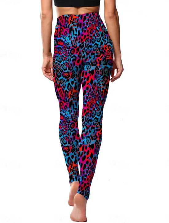 Discount Women's Leggings Active Fashion Full Length High Waist Leopard Gradient Snake Print Elastic Waist Print Breathable Soft Comfortable Micro-elastic Outdoor Vacation Home Leopard Print 0358 blue and Women Leggings