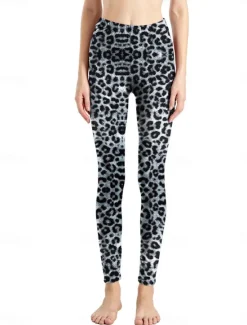 Discount Women's Leggings Active Fashion Full Length High Waist Leopard Gradient Snake Print Elastic Waist Print Breathable Soft Comfortable Micro-elastic Outdoor Vacation Home Leopard Print 0358 blue and Women Leggings