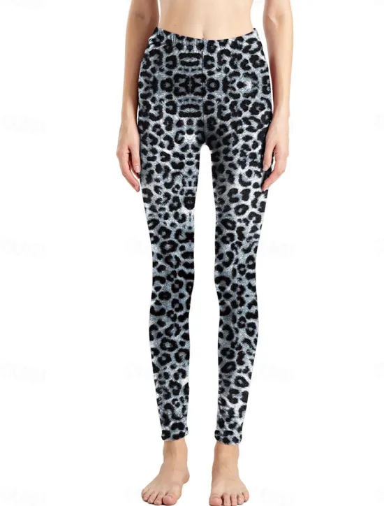 Discount Women's Leggings Active Fashion Full Length High Waist Leopard Gradient Snake Print Elastic Waist Print Breathable Soft Comfortable Micro-elastic Outdoor Vacation Home Leopard Print 0358 blue and Women Leggings