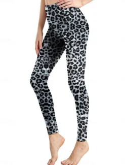 Discount Women's Leggings Active Fashion Full Length High Waist Leopard Gradient Snake Print Elastic Waist Print Breathable Soft Comfortable Micro-elastic Outdoor Vacation Home Leopard Print 0358 blue and Women Leggings
