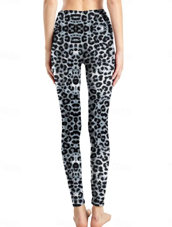 Discount Women's Leggings Active Fashion Full Length High Waist Leopard Gradient Snake Print Elastic Waist Print Breathable Soft Comfortable Micro-elastic Outdoor Vacation Home Leopard Print 0358 blue and Women Leggings
