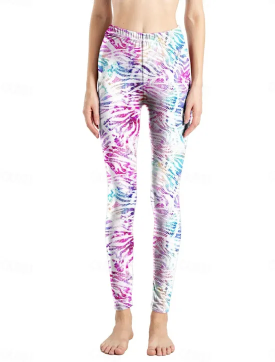 Discount Women's Leggings Active Fashion Full Length High Waist Leopard Gradient Snake Print Elastic Waist Print Breathable Soft Comfortable Micro-elastic Outdoor Vacation Home Leopard Print 0358 blue and Women Leggings